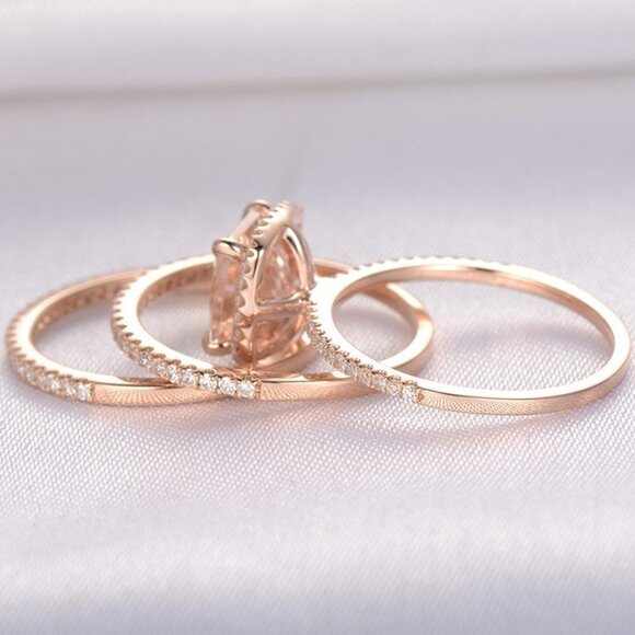 3pcs A Set Rose Gold Luxury CZ Champagne Stone Wedding Ring for Women,… - Picture 4 of 6